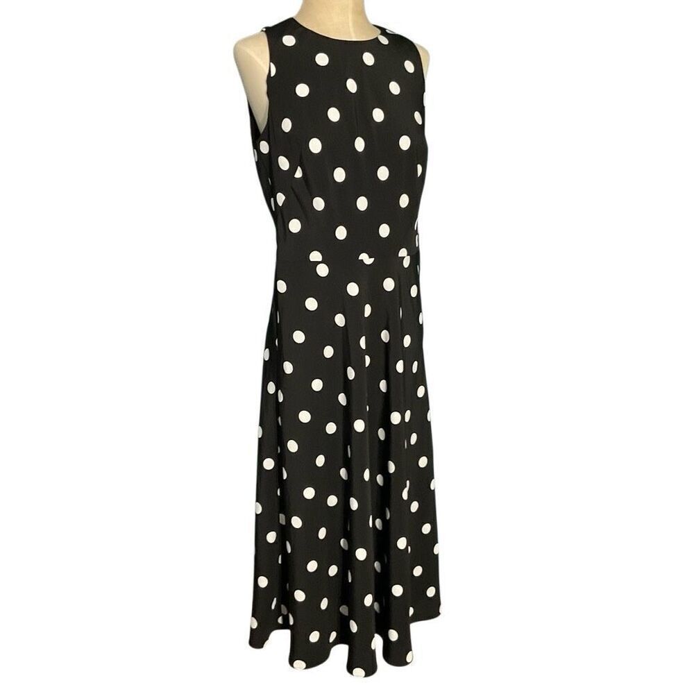 Lauren Ralph Lauren Womens Polka Dot Sleeveless Midi Dress Black White Sz 8 NWT